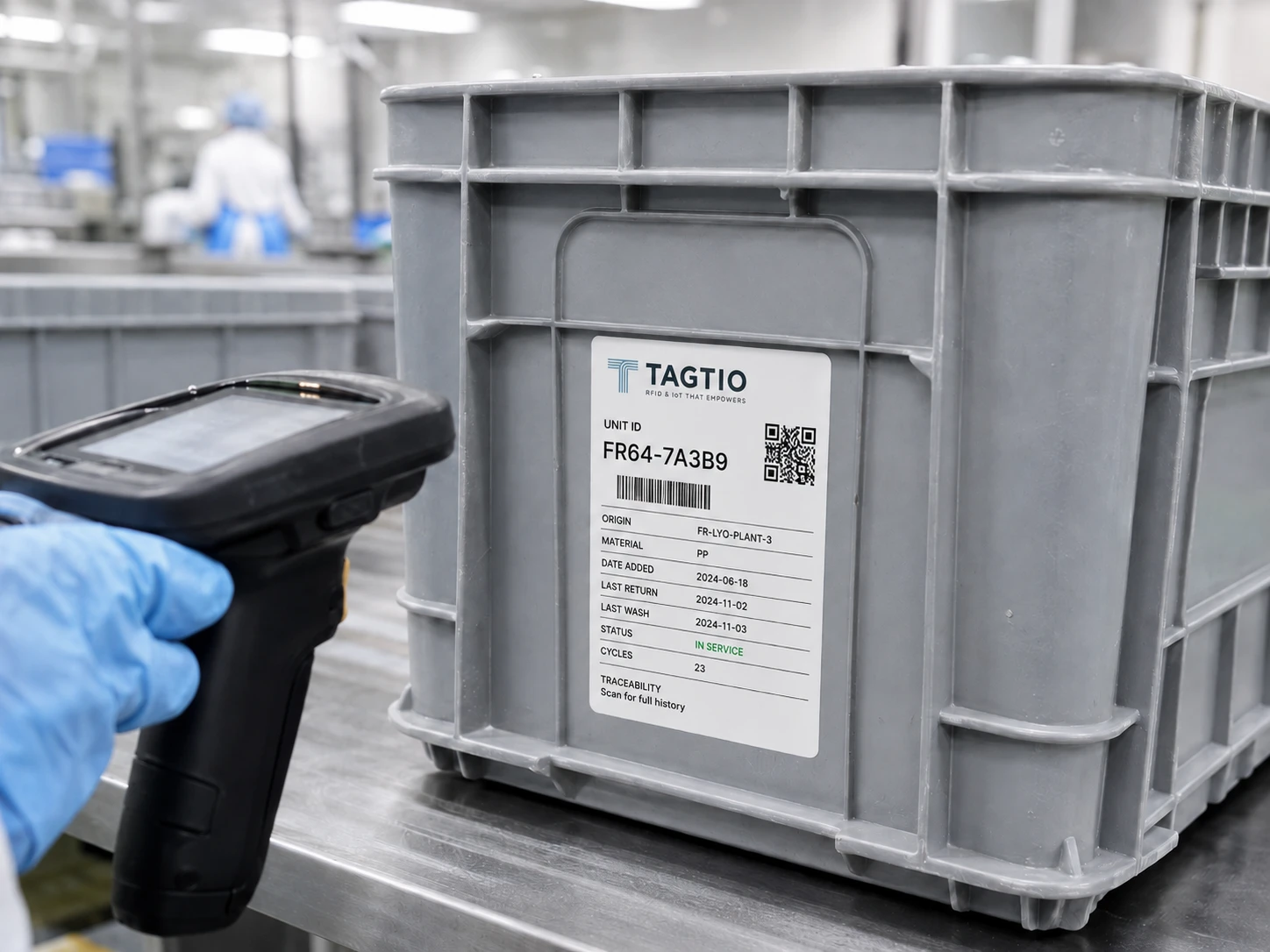 Envase reutilizable identificado con RFID y código QR para registrar su identidad digital